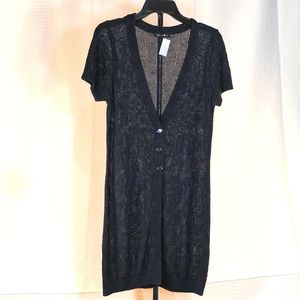 The limited linen short sleeve navy duster    cardigan long sweater M